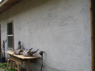 First plaster coat of anther straw bale house