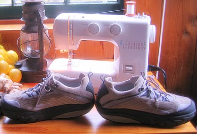 sewing machine and weird shoes